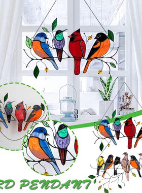 Multicolor Birds On A Wire High Stained Glass Suncatcher