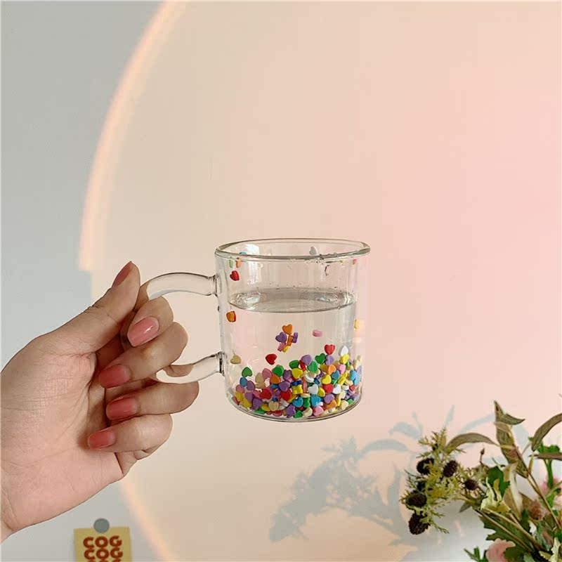 Double Layer Love Quicksand Glass Cup Korean Style Sweet - 图1