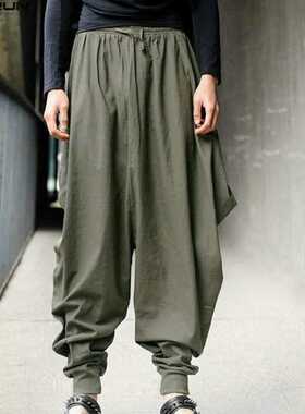 INCERUN Men's Harem Baggy Pants Men Hakama Linen Cas