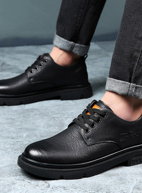秋季休闲皮鞋男大码45厚底46加大号47真皮马丁工装靴男宽脚男鞋48