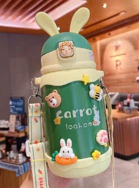 Cute Rabbit Ear Vacuum Flask Bouncing Lid Vacuum Cup Stainle