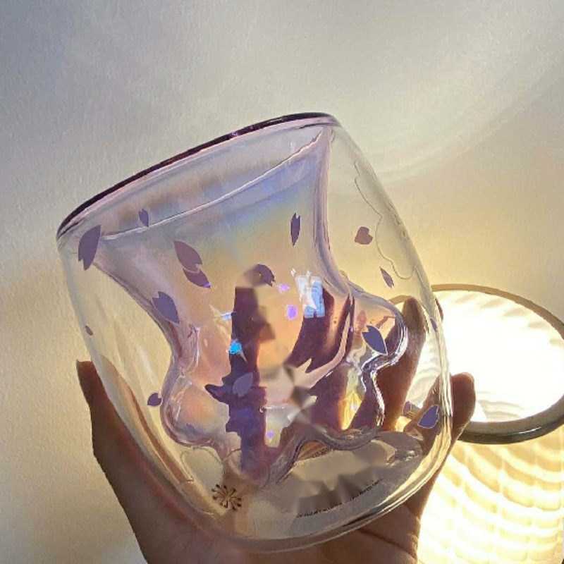 Cute Sakura Paw Claw Cup Floral Double Layer Glas - 图2