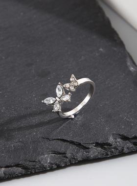 Butterfly ring opening rings镶钻蝴蝶戒指开 口可调节戒指关节