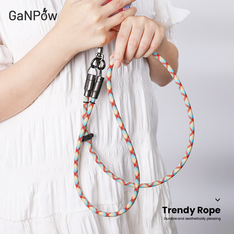 GaNPow原创手机挂绳数据线二合一多功能TYPE-C苹果充电线手机斜挎挂绳女高端防丢背带挂脖防摔手机绳便携可拆