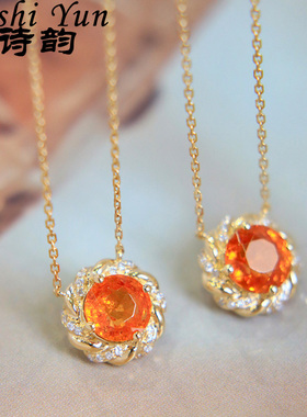 帕诗韵精致优雅淑女风镶嵌芬达色锆石项链s925纯银暖色颈部饰品女