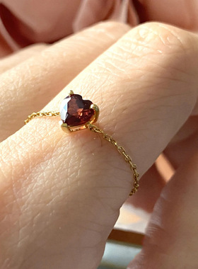 帕诗韵S925纯银复古爱心戒指女红心气质时尚个性百搭推拉调节戒子