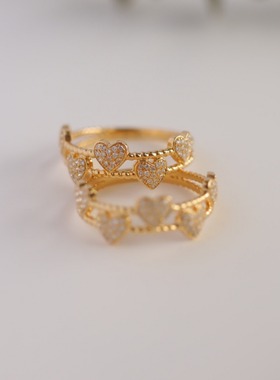 帕诗韵s925纯银双环爱心戒指时尚高级感法式轻奢指环通勤百搭女