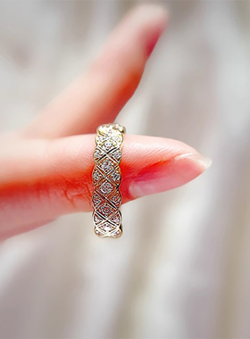 帕诗韵s925纯银菱形格纹满钻莫桑石戒指潮流轻奢时尚感冷淡风女士