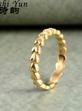 帕诗韵S925纯银金色拉丝款复古做旧爱心戒指女法式可爱甜美风指环