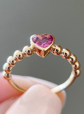 帕诗韵s925纯银镀18K金碧玺爱心露珠戒指女时尚百搭轻奢送礼闺蜜