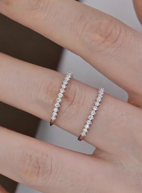 帕诗韵s925纯银超闪ins风叠戴悸动条戒圆形排钻戒指优雅浪漫女士