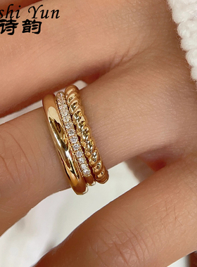 新款s925纯银螺纹麻花戒指女士