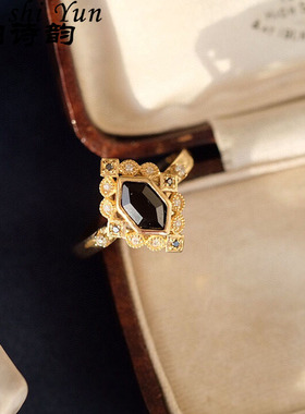 帕诗韵S925法式几何黑色玛瑙戒指