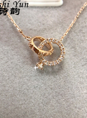 帕诗韵罗马度风s925纯银镶钻爱心双环扣项链小众甜美百搭约会饰品