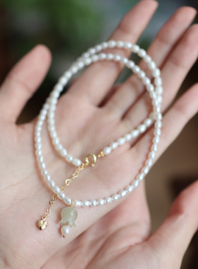 优雅复古中式双层珍珠项链女网红铃兰花吊坠锁骨链小众脖子饰品