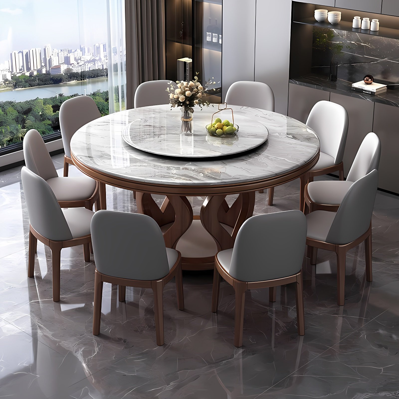 实木微晶石高档餐桌椅轻奢家用2025现代简约大理石圆形饭桌带转盘,淘宝优惠券,粉丝福利购,淘宝优惠卷