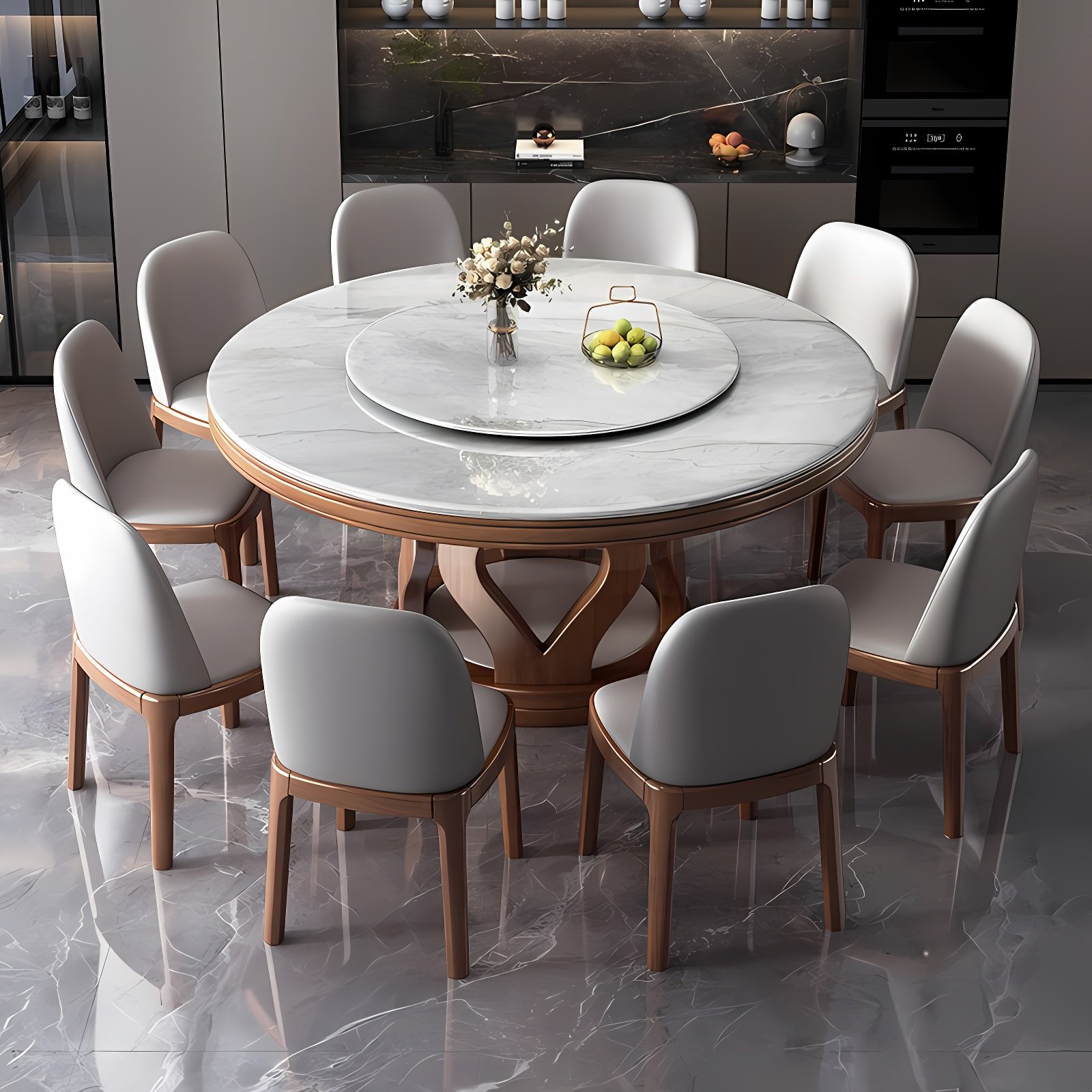 实木微晶石高档餐桌椅轻奢家用2025现代简约大理石圆形饭桌带转盘,淘宝优惠券,粉丝福利购,淘宝优惠卷