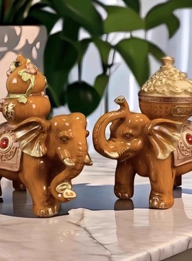 招财大象摆件一对中式客厅装饰品
