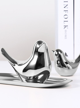 创意北欧银色小鸟工艺品摆件