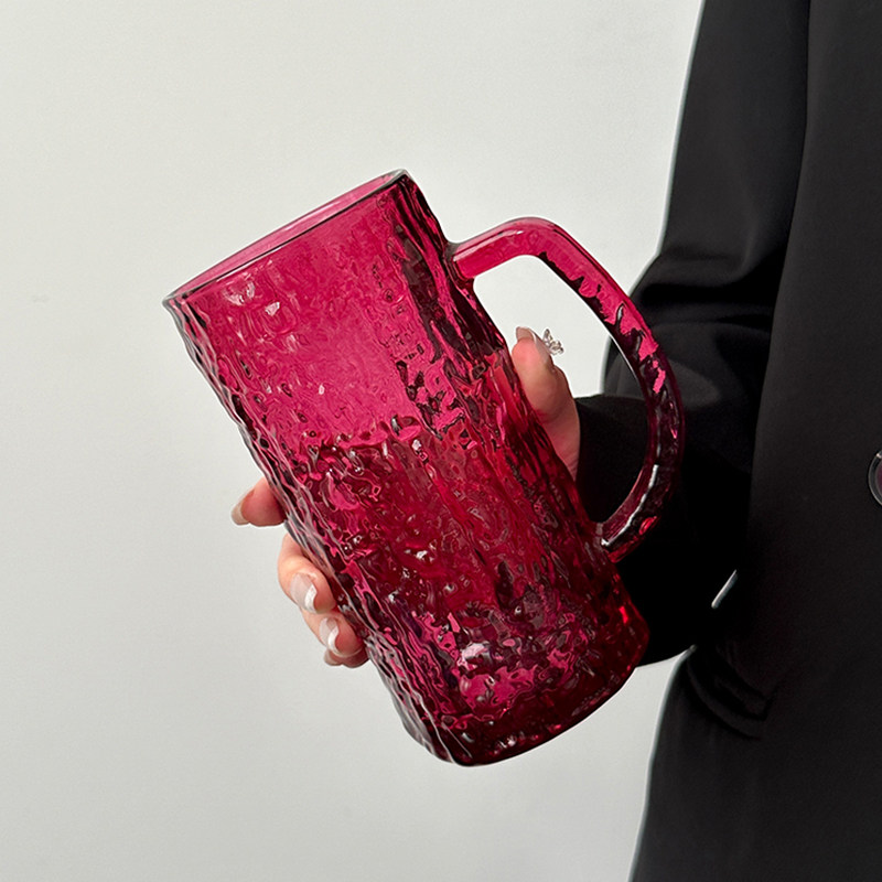 ins风红色带把冰川玻璃杯炙火红家用饮料杯咖啡杯冷饮杯喝水杯子,淘宝优惠券,粉丝福利购,淘宝优惠卷