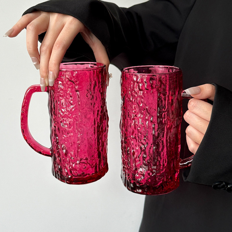 ins风红色带把冰川玻璃杯炙火红家用饮料杯咖啡杯冷饮杯喝水杯子,淘宝优惠券,粉丝福利购,淘宝优惠卷