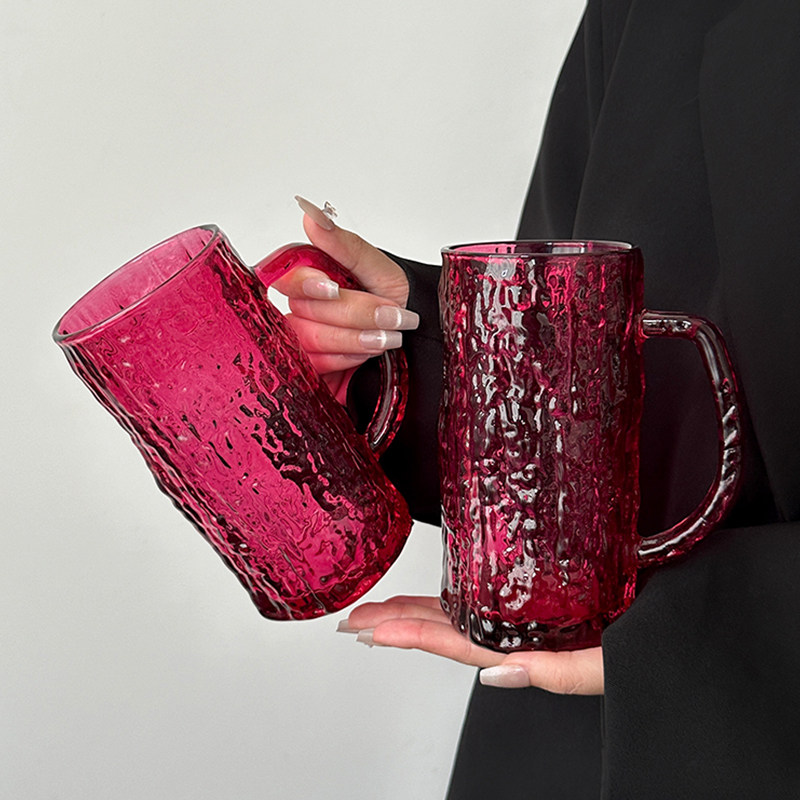 ins风红色带把冰川玻璃杯炙火红家用饮料杯咖啡杯冷饮杯喝水杯子,淘宝优惠券,粉丝福利购,淘宝优惠卷