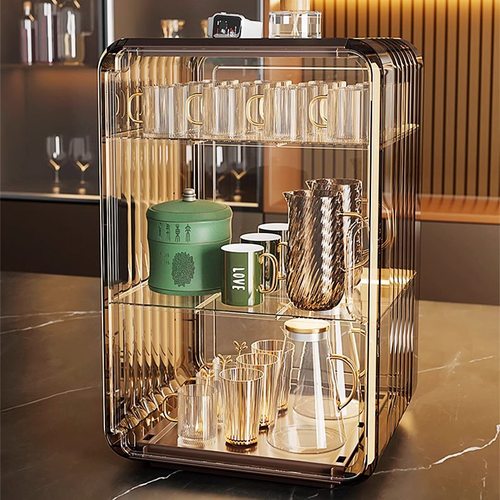 轻奢防尘杯子收纳置物架高颜值家用客厅办公室茶具水杯子橱柜茶盘 - 图3