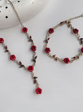 港风复古浪漫玫瑰手链克莱因蓝清新手环轻奢做旧高级感项链礼物潮