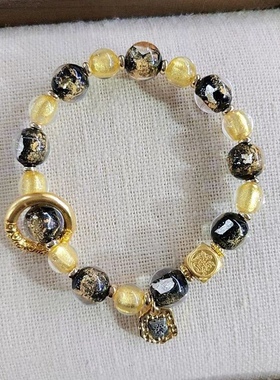 黑金色金箔手串跑环扎基拉姆男女情侣招财手链香灰琉璃饰品礼物