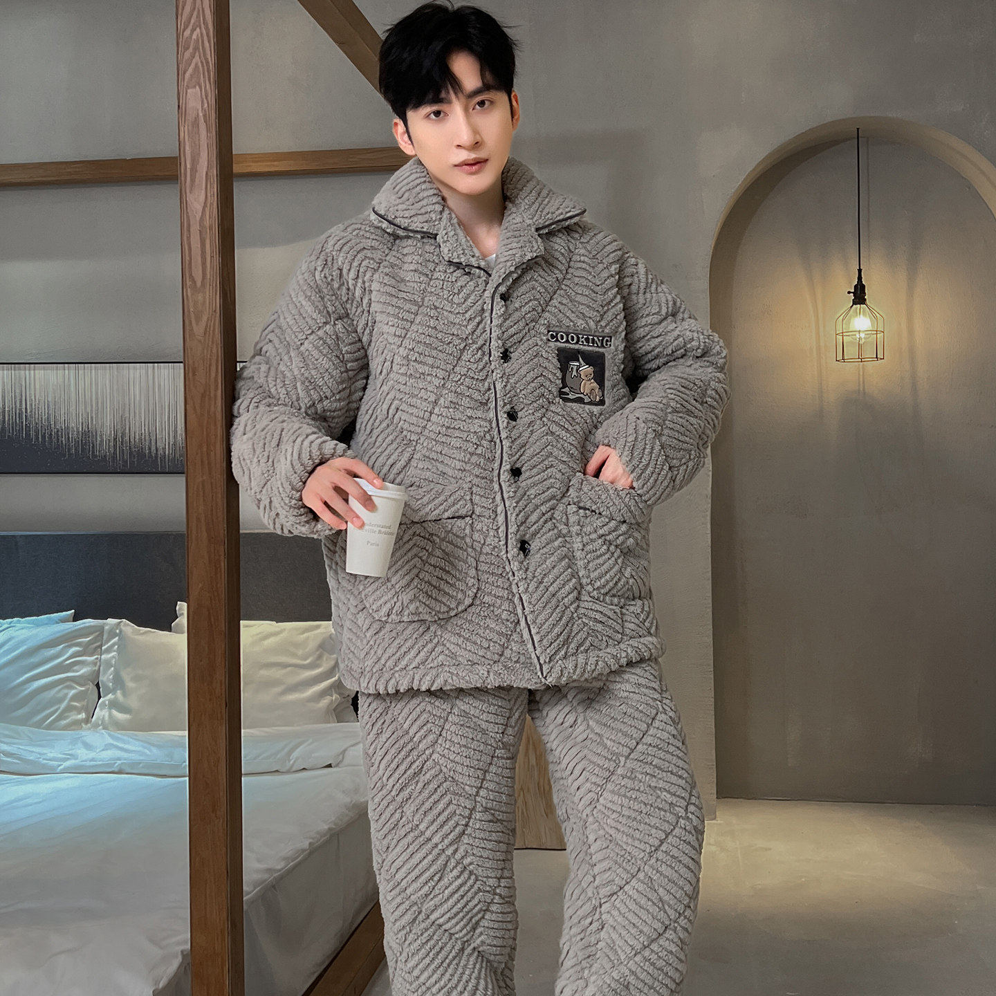 三层夹棉袄睡衣男士2025新款冬季加绒加厚珊瑚绒秋冬天超厚家居服,淘宝优惠券,粉丝福利购,淘宝优惠卷