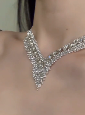 爆闪满钻锆石流苏项链耳环套装