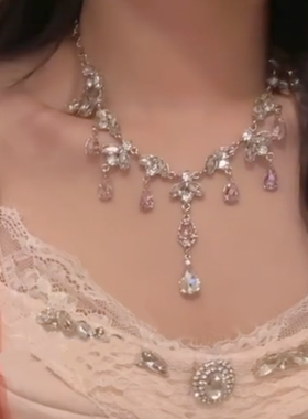 宫廷风超闪粉色仿水晶流苏高级感