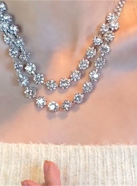 爆闪满钻叠戴锆石项链套装
