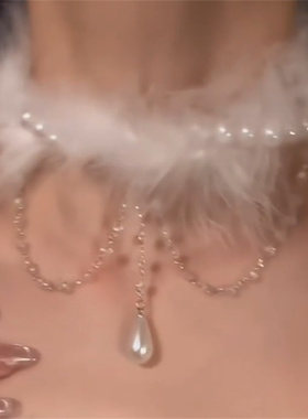 纯欲风白色羽毛珍珠项链女