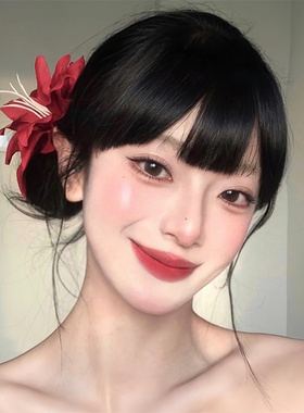 复古红色百合花发夹女