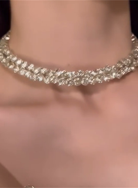 爆闪满钻双层项链耳环手镯