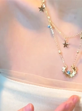 中古叠戴太阳花星星项链女