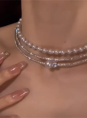 超闪锆石珍珠choker项链女