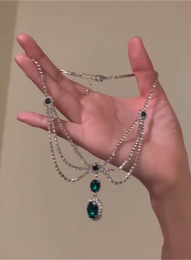 祖母绿锆石项链女小众高级感