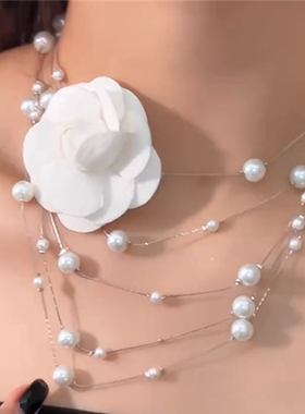 长款珍珠玫瑰花项链女