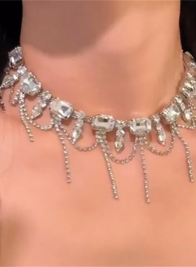 超闪水钻锆石流苏项链女