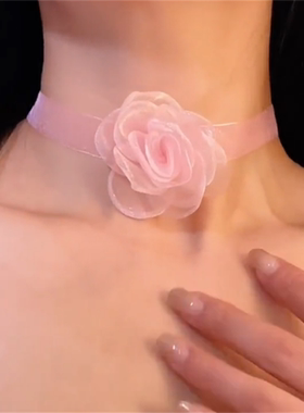 黑色复古choker玫瑰花颈链女