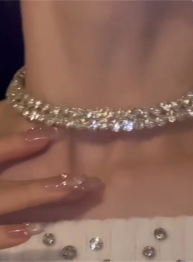 超闪锆石满钻choker开口项链女