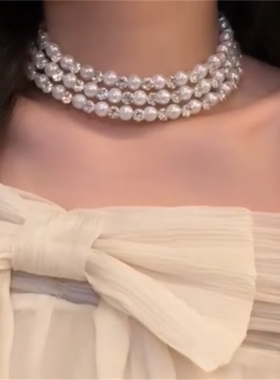 闪钻锆石珍珠choker项链女