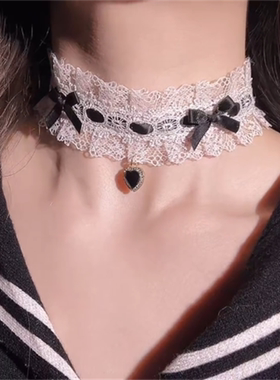 蝴蝶结蕾丝爱心项链女项圈