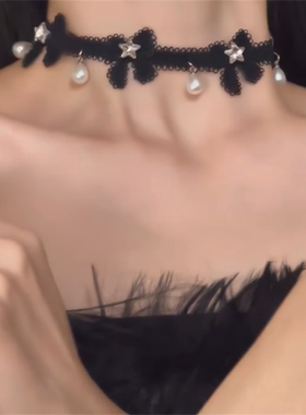 纯欲风黑色蝴蝶结项链女