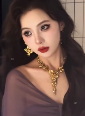 闪钻花朵树叶流苏项链女轻奢高级