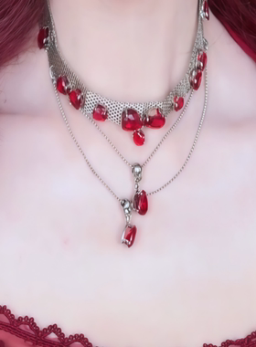 红色吊坠满钻项链女轻奢高级感