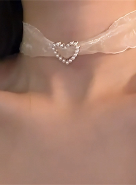 超仙气质网纱珍珠项链choker颈带