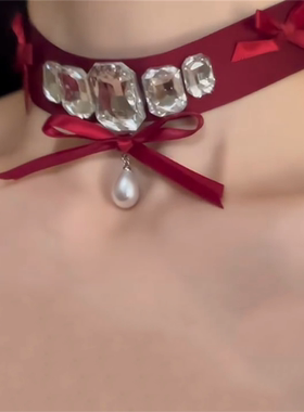 红色蝴蝶结闪锆项链女款